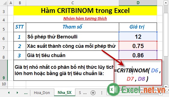 Hàm CRITBINOM trong Excel 2