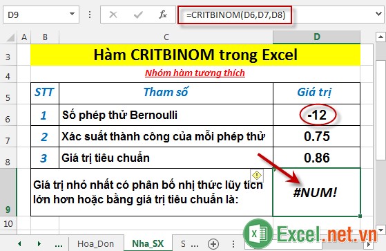 Hàm CRITBINOM trong Excel 4