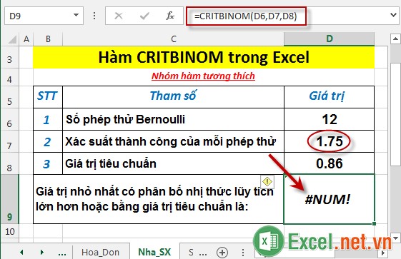 Hàm CRITBINOM trong Excel 5
