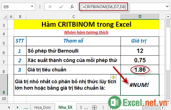 Hàm CRITBINOM trong Excel 6