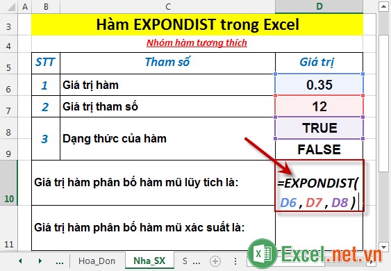 Hàm EXPONDIST trong Excel 2