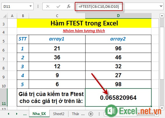 Hàm FTEST trong Excel 3