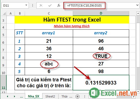Hàm FTEST trong Excel 4