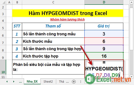 Hàm HYPGEOMDIST trong Excel 2