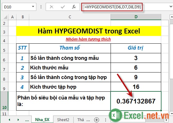 Hàm HYPGEOMDIST trong Excel 3