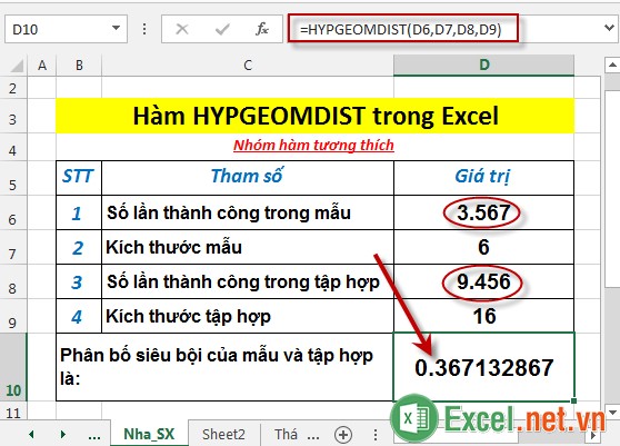 Hàm HYPGEOMDIST trong Excel 4