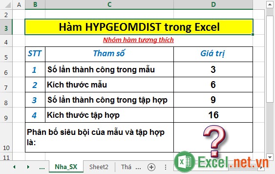 Hàm HYPGEOMDIST trong Excel