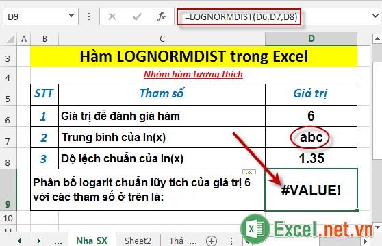 Hàm LOGNORMDIST trong Excel 4