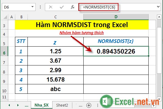 Hàm NORMSDIST trong Excel 3