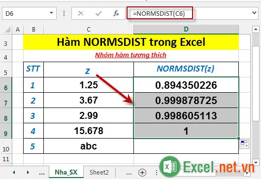 Hàm NORMSDIST trong Excel 4