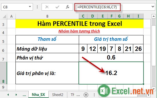 Hàm PERCENTILE trong Excel 3