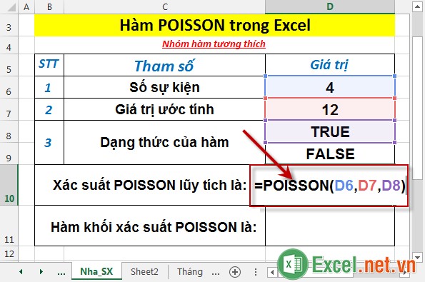 Hàm POISSON trong Excel 2