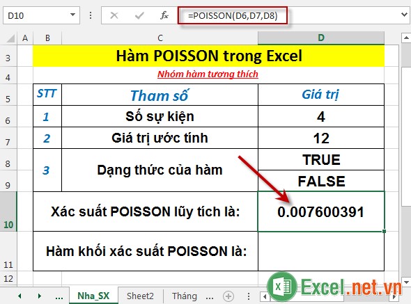 Hàm POISSON trong Excel 3