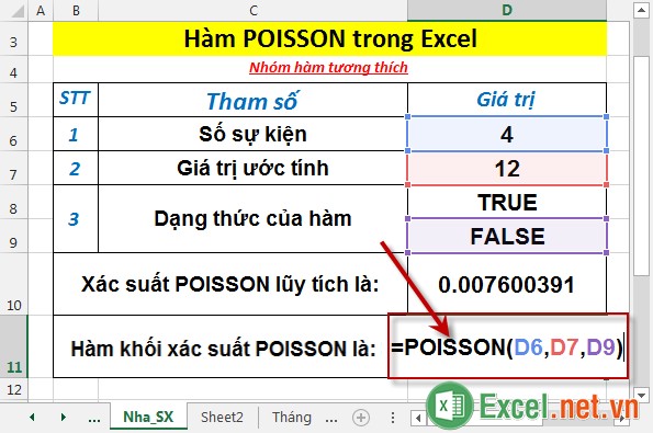 Hàm POISSON trong Excel 4