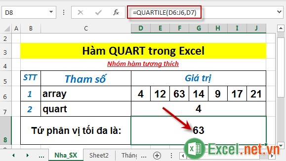 Hàm QUARTILE trong Excel 4