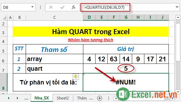 Hàm QUARTILE trong Excel 5