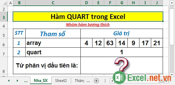 Hàm QUARTILE - Hàm trả về tứ phân vị của tập dữ liệu trong Excel