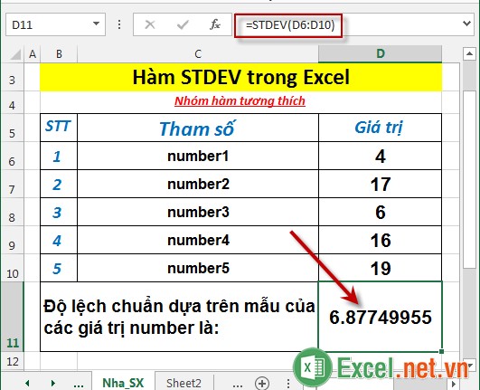 Hàm STDEV trong Excel 3