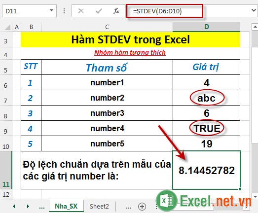 Hàm STDEV trong Excel 4
