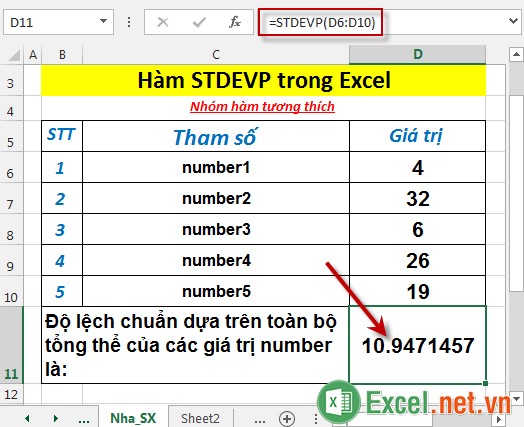 Hàm STDEVP trong Excel 3