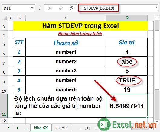 Hàm STDEVP trong Excel 4
