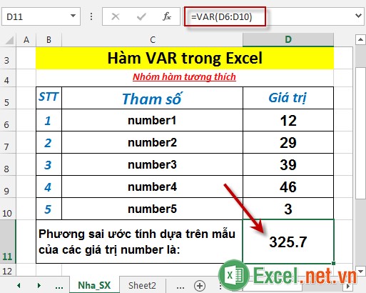 Hàm VAR trong Excel 3