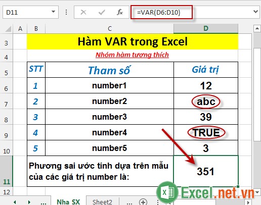 Hàm VAR trong Excel 4