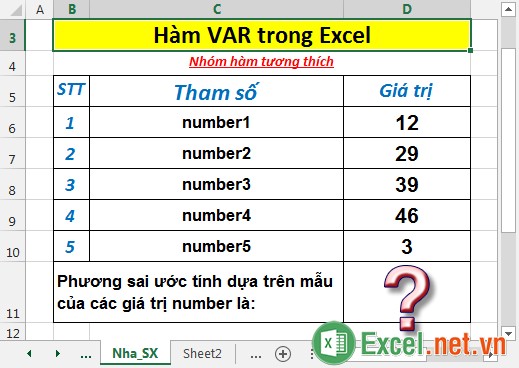 Hàm VAR - Hàm ước tính phương sai dựa trên mẫu trong Excel