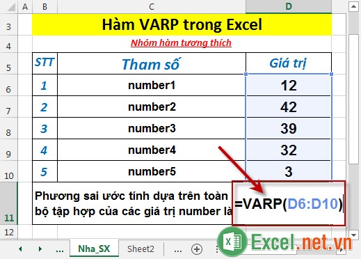 Hàm VARP trong Excel 2