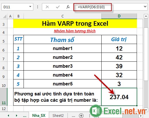Hàm VARP trong Excel 3