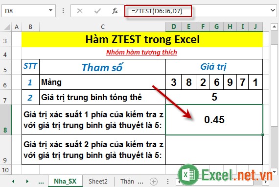 Hàm ZTEST trong Excel 3