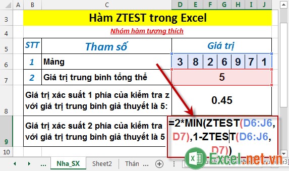 Hàm ZTEST trong Excel 4