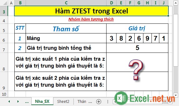 Hàm ZTEST - Hàm trả về giá trị xác suất 1 phía của kiểm tra z trong Excel