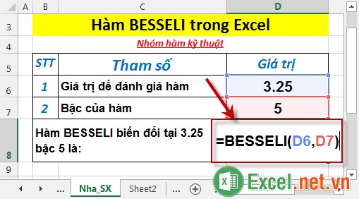 Hàm BESSELI trong Excel 2
