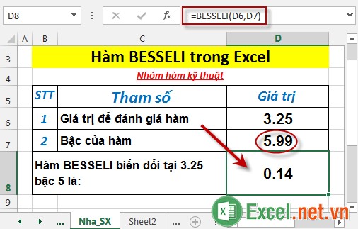 Hàm BESSELI trong Excel 4