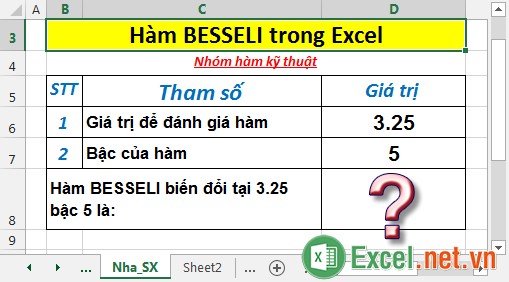 Hàm BESSELI - Trả về hàm Bessel biến đổi In(x) trong Excel