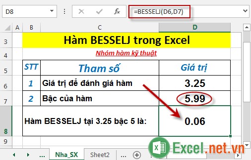 Hàm BESSELJ trong Excel 4