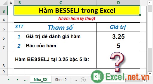 Hàm BESSELJ - Trả về hàm Bessel Jn(x) trong Excel