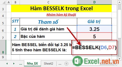 Hàm BESSELK trong Excel 2