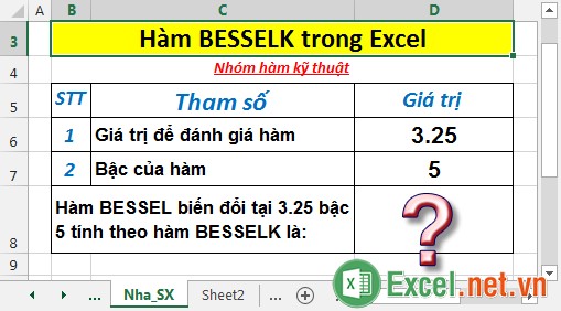 Hàm BESSELK - Trả về hàm Bessel biến đổi Kn(x) trong Excel