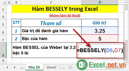 Hàm BESSELY trong Excel 2