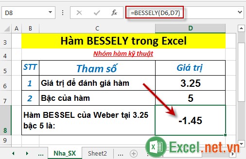 Hàm BESSELY trong Excel 3