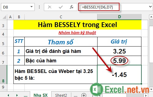 Hàm BESSELY trong Excel 4