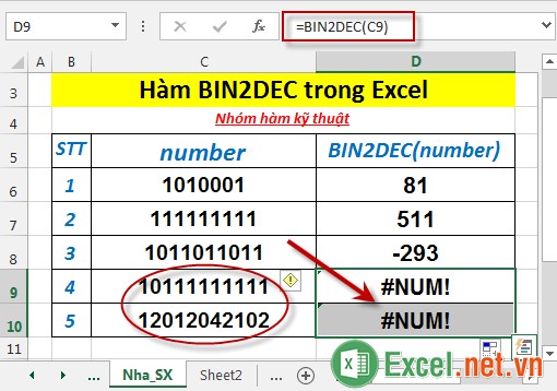 Hàm BIN2DEC trong Excel 5