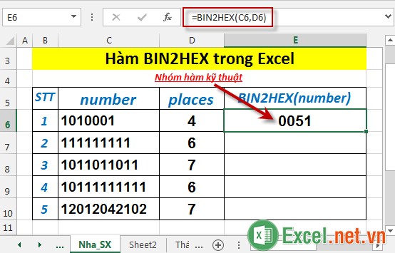 Hàm BIN2HEX trong Excel 3