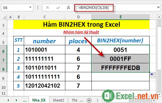 Hàm BIN2HEX trong Excel 4