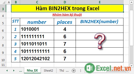 Hàm BIN2HEX trong Excel