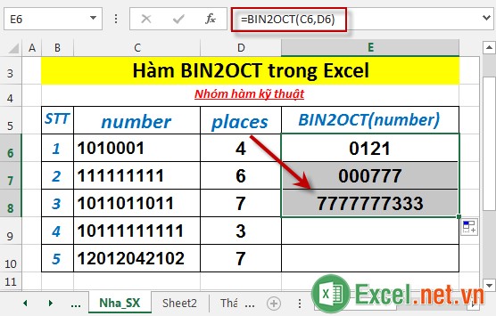 Hàm BIN2OCT trong Excel 4