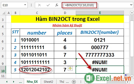 Hàm BIN2OCT trong Excel 6