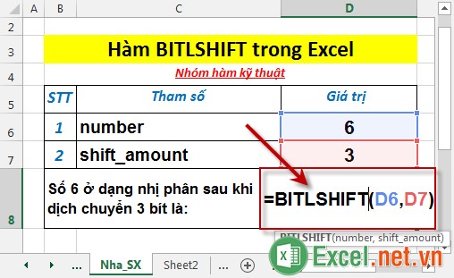 Hàm BITLSHIFT trong Excel 2